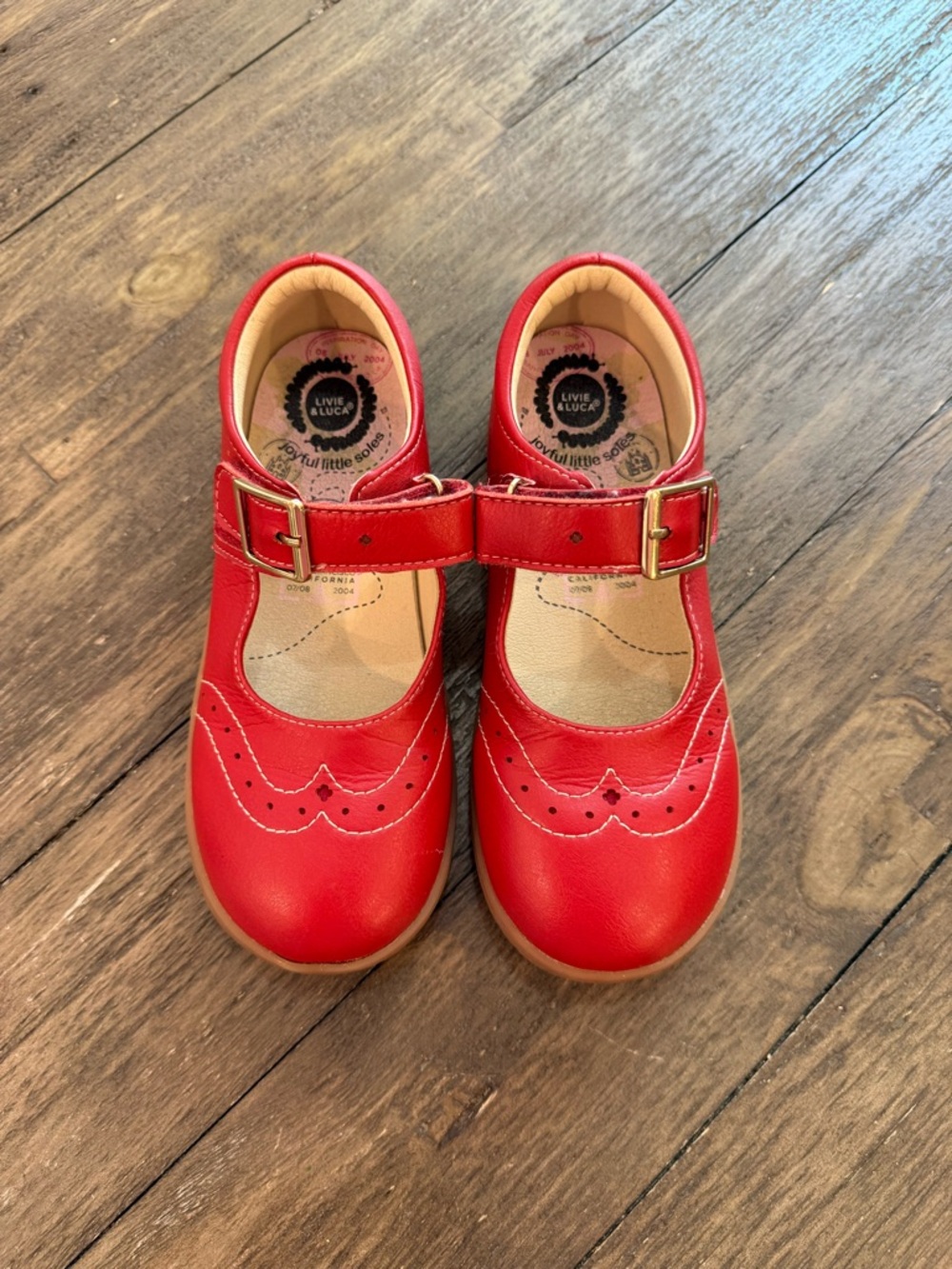 Livie & Luca Kids Size 1 Red Leather Mary Jane Shoes Scalloped Comfort Flats